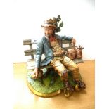 CAPODIMONTE MAN ON BENCH FIGURE 10" X 9.5" X 8"