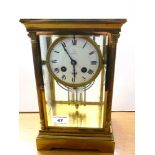 BRASS AND GLASS MANTLE CLOCK BY 'DENT' 61 STRAND, LONDON 11" X 6.75" X 5"