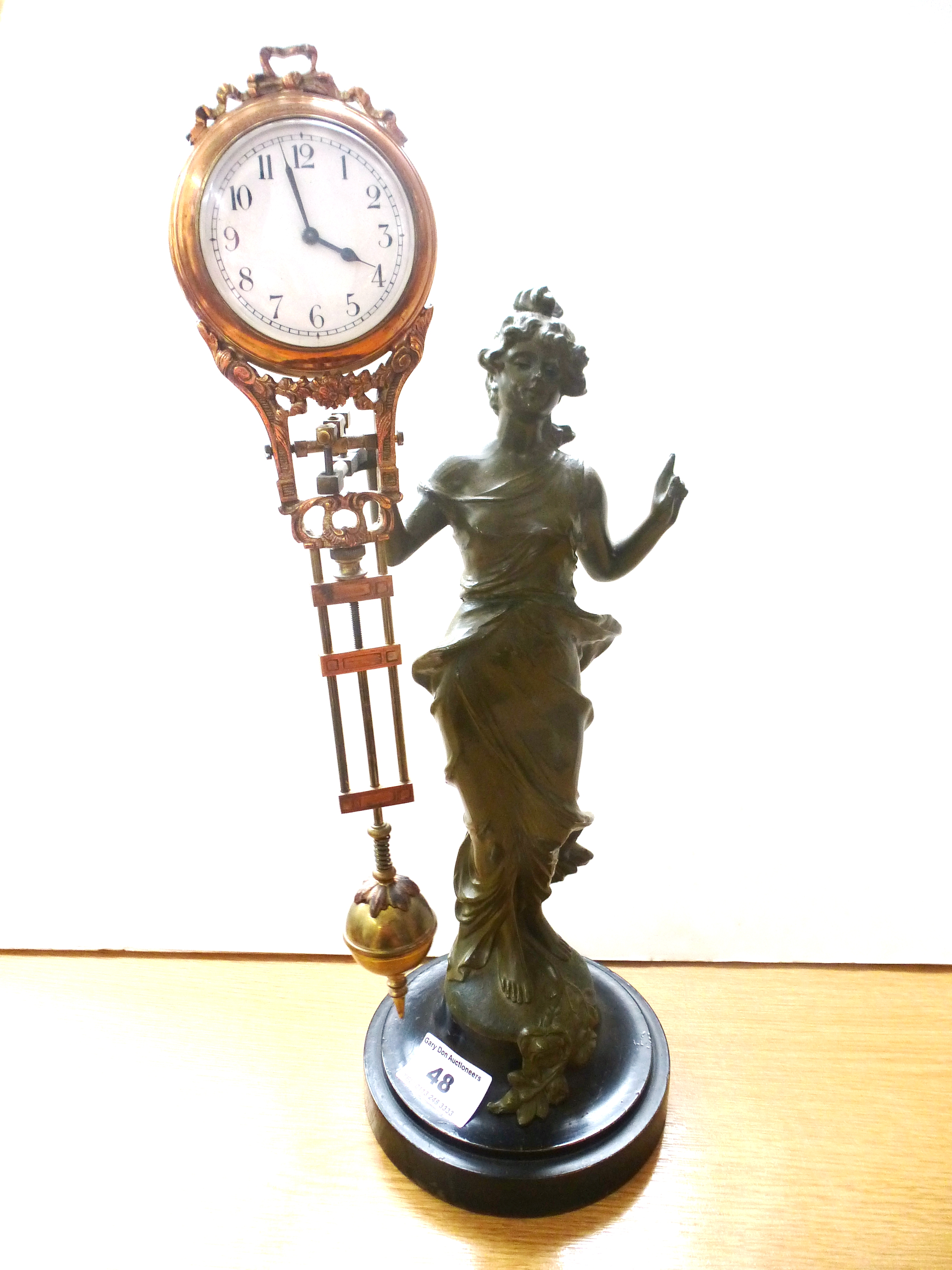 LADY FIGURE PENDULUM CLOCK H: 13.5" - Image 2 of 6