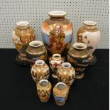 Assortment of Japanese Satsuma vases, the tallest 12" high (10)