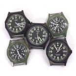 Five MWC quartz wristwatches (not currently functioning and sold as seen, three with loose case