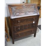 Arts and Crafts style oak bureau with fitted pigeon hole interior, 40" high, 30" wide, 16" deep