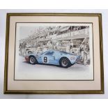 After Frangini Buriere (20th Century) - 'GT40s At The 24 Hours Le Mans Track', with figures and