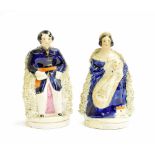 Staffordshire porcelain figures modelled as Victoria and Albert, 5.5" high approx (2)
