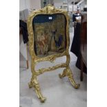 Louis XV style giltwood and gesso fire screen, with embroidered panel behind glass, 41" high