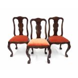 Set of three antique provincial dining chairs with vase shape splats over drop-in seats and upon