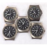 Five MWC quartz wristwatches (not currently functioning and sold as seen)