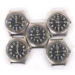 Five CWC Military quartz wristwatches (not currently functioning and sold as seen)