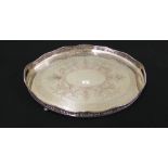 Larger oval silver plated gallery tray, 26" wide (one foot missing)