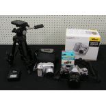 Nikon Coolpix 4300 digital camera with box and carry pouch; together with tripod. Also a vintage