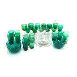 Assorted Victorian and later green glass ware to include sherry glasses, cordial tumblers and four