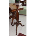 Mahogany reeded torchere stand on tripod cabriole legs, 36.5" high