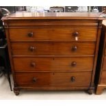 Victorian mahogany chest of drawers raised on turned bun feet, 44" high, 46" wide, 22" deep