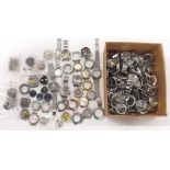Quantity of chronograph wristwatch parts to include movements, dials, cases, case parts, pushers (