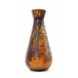 Cameo glass vase, of tapered form decorated with a forest scene in brown and amber shades, signed