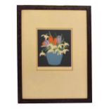 John Hall Thorpe (1847-1947) - Still life of crocuses in a blue vase, a colour wood-cut print,