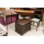 Small hall chair, foldover table, pembroke table and small oak coffer (4)