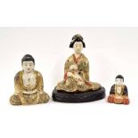 Three Japanese Satsuma seated figures, the tallest 9" high (3)