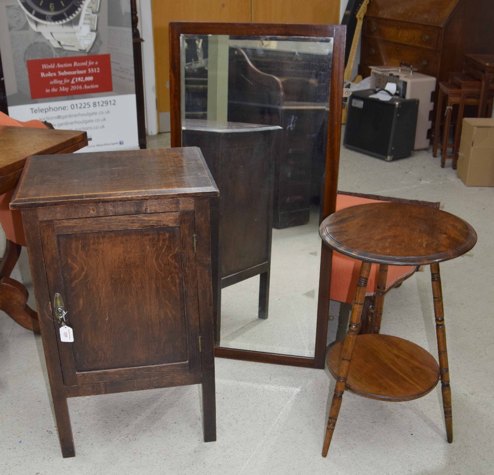 Oak pot cupboard, 30" high; together with circular two tier side table, 24" high and a rectangular