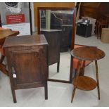 Oak pot cupboard, 30" high; together with circular two tier side table, 24" high and a rectangular