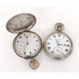 Silver lever hunter pocket watch, London 1910, unsigned three quarter plate frosted movement, no.