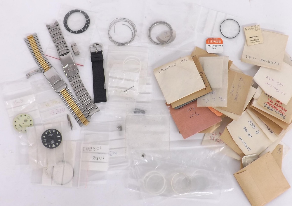 Small quantity of wristwatch parts to include Longines, LeCoultre, IWC, Zenith; together with a