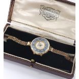 Rolex 9ct and enamel lady's bracelet watch, silvered dial, the enamelled hinged case front with