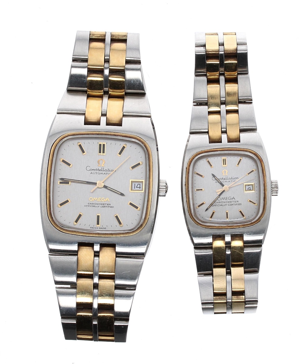 Pair of Omega Constellation Chronometer automatic bicolour lady's and gentleman's bracelet