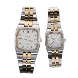 Pair of Omega Constellation Chronometer automatic bicolour lady's and gentleman's bracelet