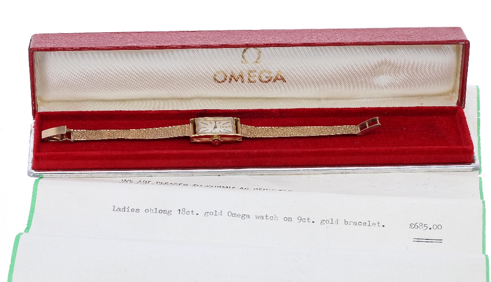 Omega 18k rectangular lady's bracelet watch, ref. 511212, circa 1968, serial no. 26101922, the