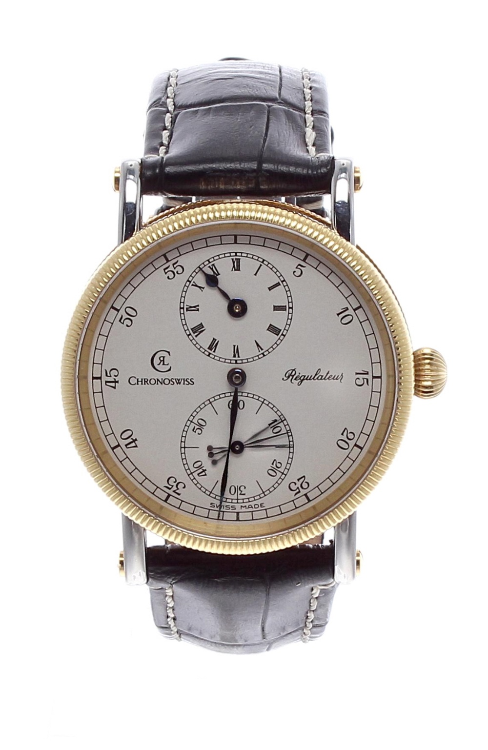 Chronoswiss Regulateur gentleman's wristwatch, ref. CH 6322, circular silvered dial with outer