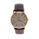 Omega 9ct gentleman's wristwatch, Birmingham 1954, serial no. 41485069, silvered dial with baton