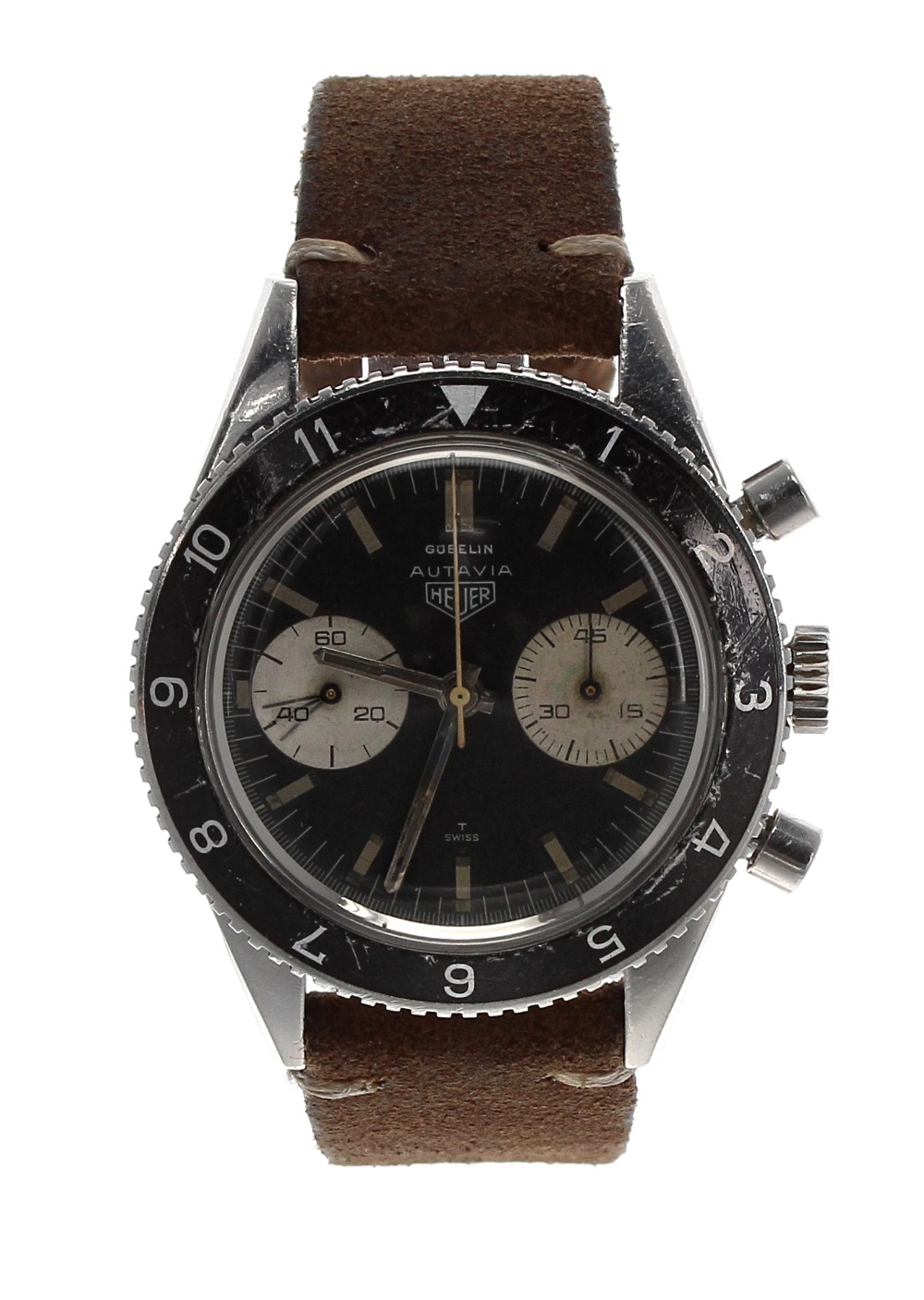 Heuer Autavia chronograph stainless steel gentleman's wristwatch retailed by Gubelin, ref. 3646,