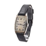 Rolex 18k white gold gentleman's wristwatch, circa 1920s, serial no. 1xxxx23, the tonneau silvered