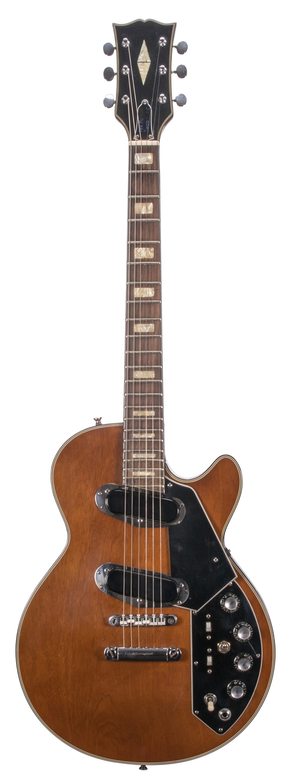 1970s Les Paul Recording copy electric guitar, probably by Kay; Finish: walnut, minor imperfections;