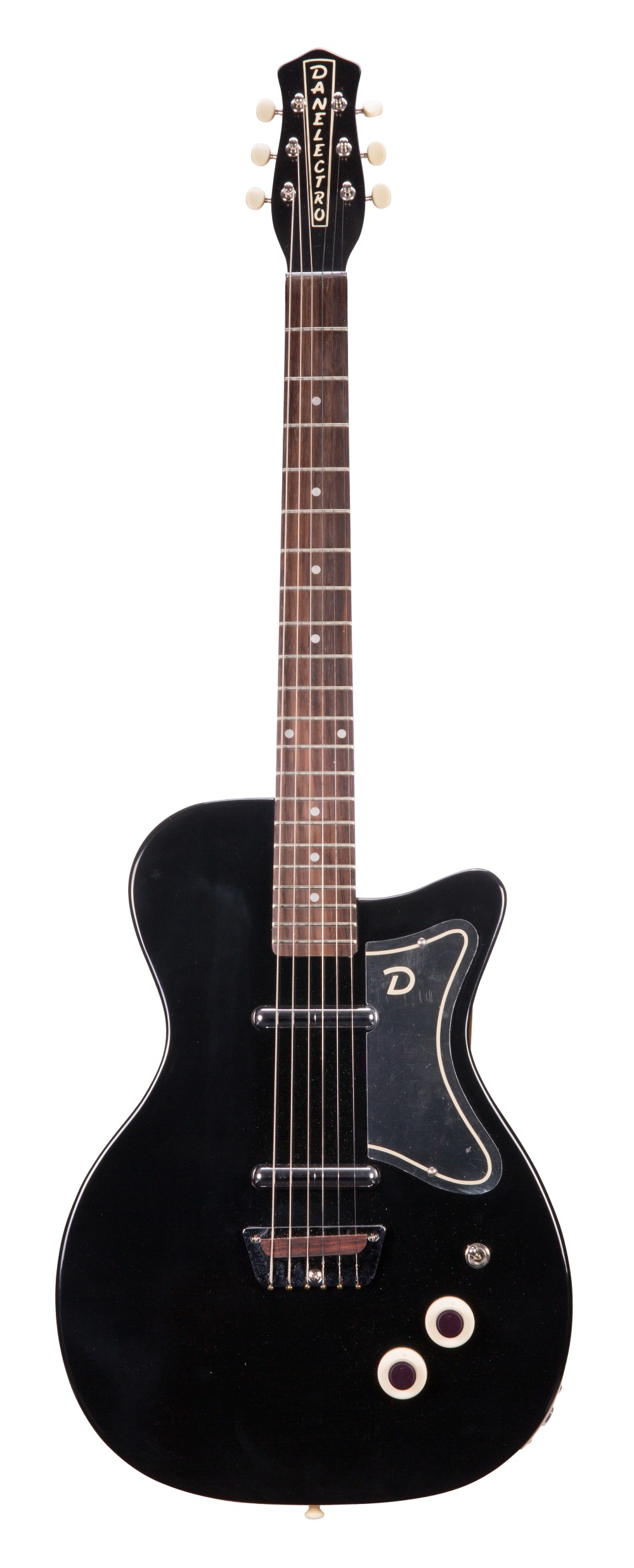 Danelectro '56 electric guitar, made in Korea; Finish: black; Fretboard: rosewood; Frets: good;