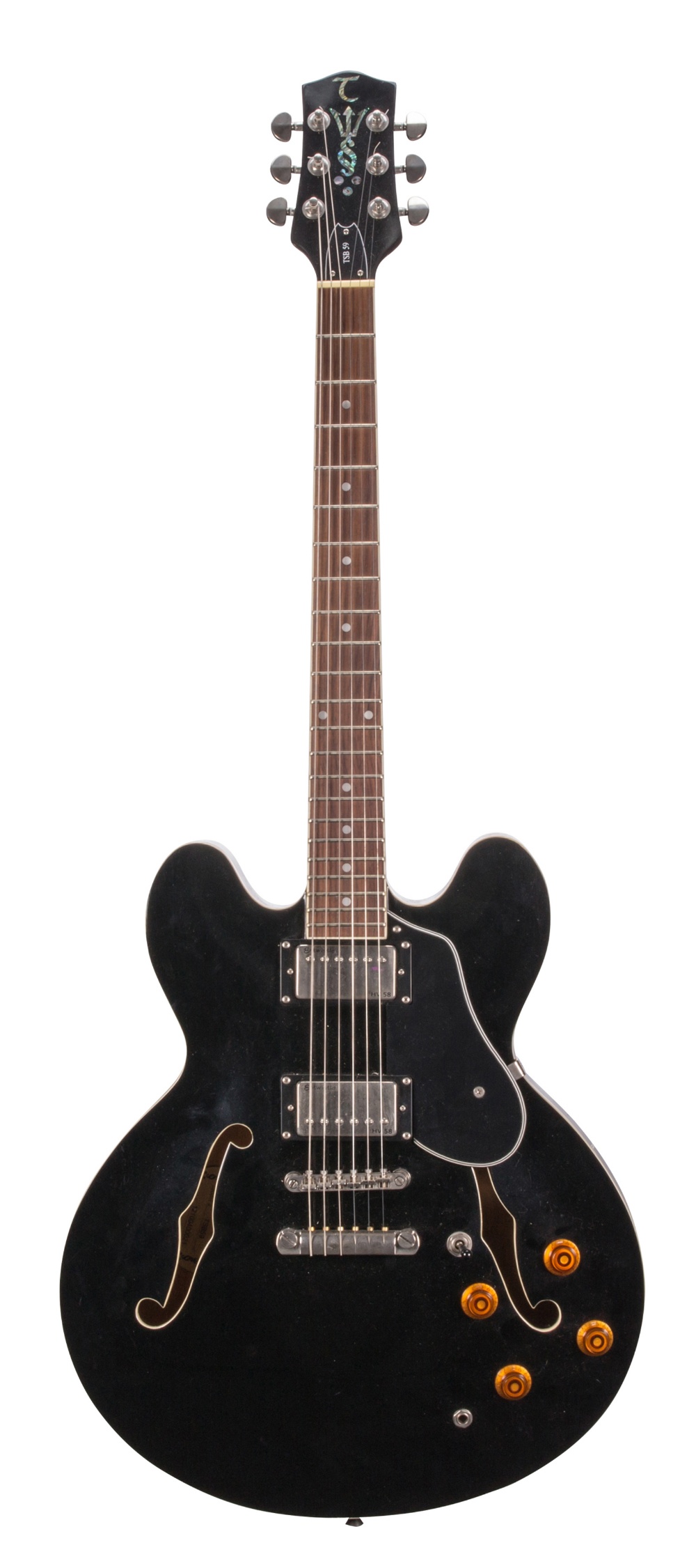 Tanglewood TSB59 semi hollow body electric guitar, ser. no. 12xxxxxx21; Finish: black, various