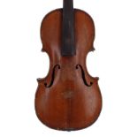 Interesting antique violin labelled Johann Caspar Reichel...1729, with inked purfling, 14 1/16",