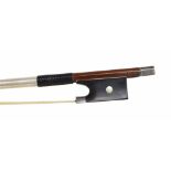 English silver mounted violin bow by W.E. Hill & Sons, unstamped, the stick round, the ebony frog