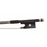 French nickel mounted violin bow attributed to the School of C N & L Bazin, indistinctly stamped,