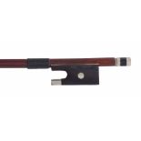 French nickel mounted violin bow by and stamped C.H. Buthod á Paris, the stick round, the ebony frog