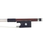 Interesting French nickel mounted violin bow of the Maire School, unstamped, the stick round, the