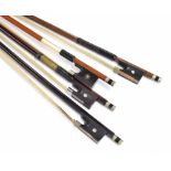 Four nickel mounted violin bows (4)