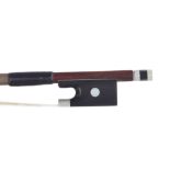 German nickel mounted violin bow by and stamped A.R. Reichel, the stick round, the ebony frog inlaid