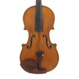 Violin labelled Jt Derazey, Luthier, Mirecourt, Vosges..., the two piece back of medium curl with