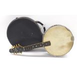 Early 20th century Gibson MB mandolin banjo, ser. no. 11672-12, within original hard case