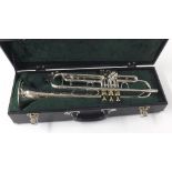 Vincent Bach silver plated trumpet inscribed 'Stradivarius, Made by Vincent Bach, Elkhart, Ind. M.L.