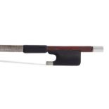 Nickel mounted violin bow branded V. Arnold á Paris, the stick round, the ebony frog plain and