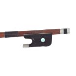 French nickel mounted violin bow by E. Ouchard and stamped N. Lemaire á Paris, the stick round,