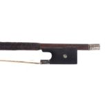 Old silver mounted violin bow, unstamped, 51gm (partially haired and lapped)